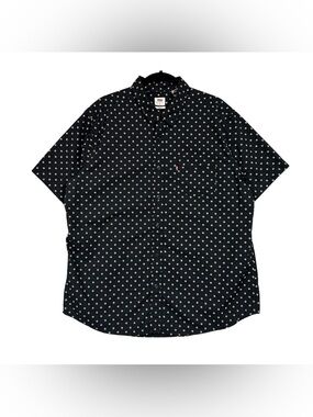 Levis Mens Button Up Shirt Standard Short Sleeve Printed Sz XL Black